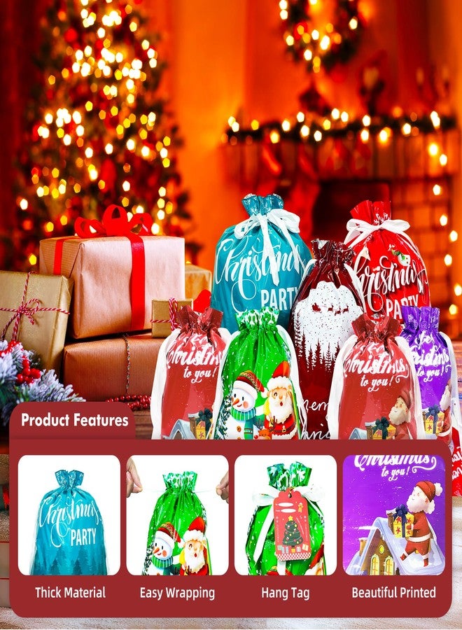 Yunaeduo Drawstring Christmas Gift Bags -30PCS Christmas Bags Assorted Sizes for Presents - Plastic Wrapping Bags Bulk - Xmas Gift Bags, 6 Designs Large/Medium/Small Sizes - Image 3